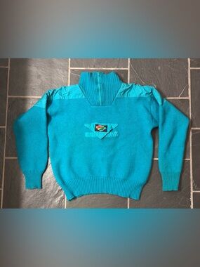 Stussy Teal Zip-Up Mock Neck Sweater